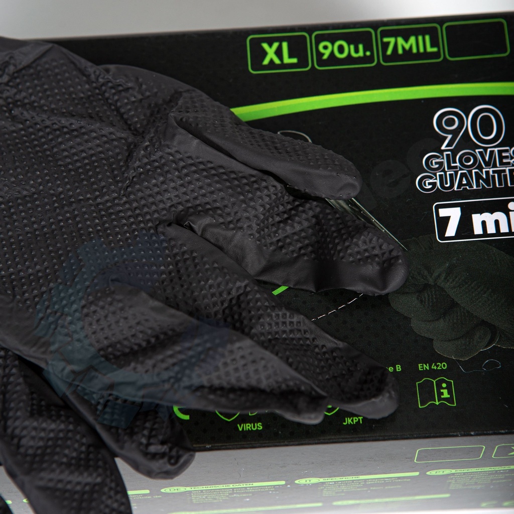 Set manusi nitril unica folosita textura diamantata negre XL, 90 BUC, JBM