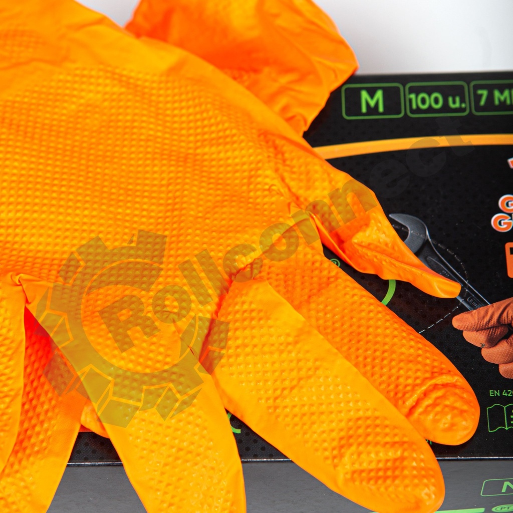 Set manusi nitril unica folosita textura diamantata orange M, 100 BUC, JBM