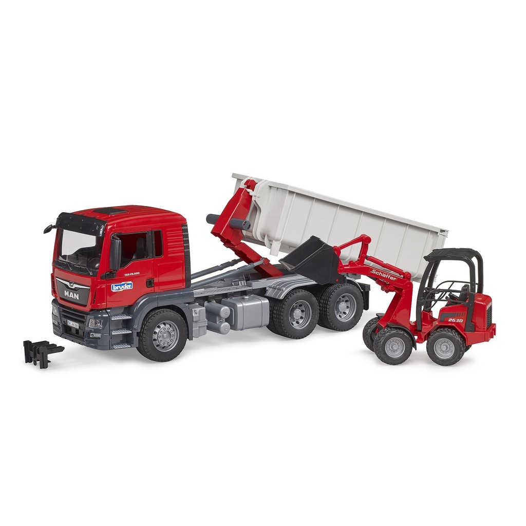 Camion container MAN TGS si incarcator SCHAFFER COMP2630 Toy, BRUDER