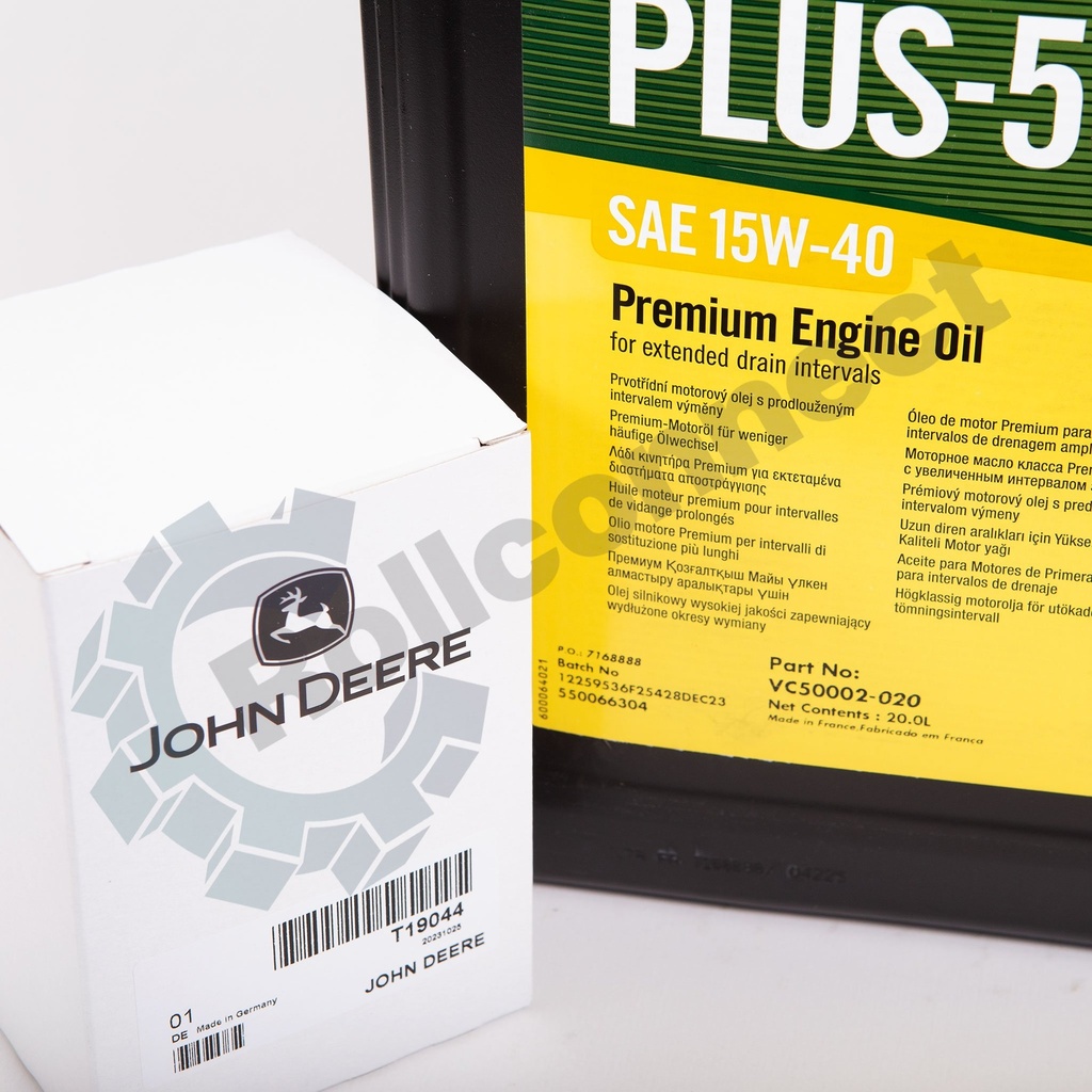 Pachet PROMO John Deere, Filtru ulei motor T19044 + Ulei PLUS-50 II 15W-40, 20L