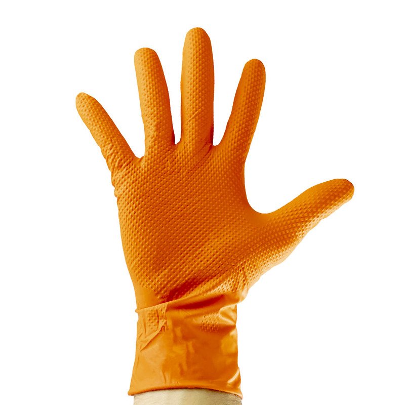 Set manusi nitril unica folosita textura diamantata orange XL, 90 BUC, JBM