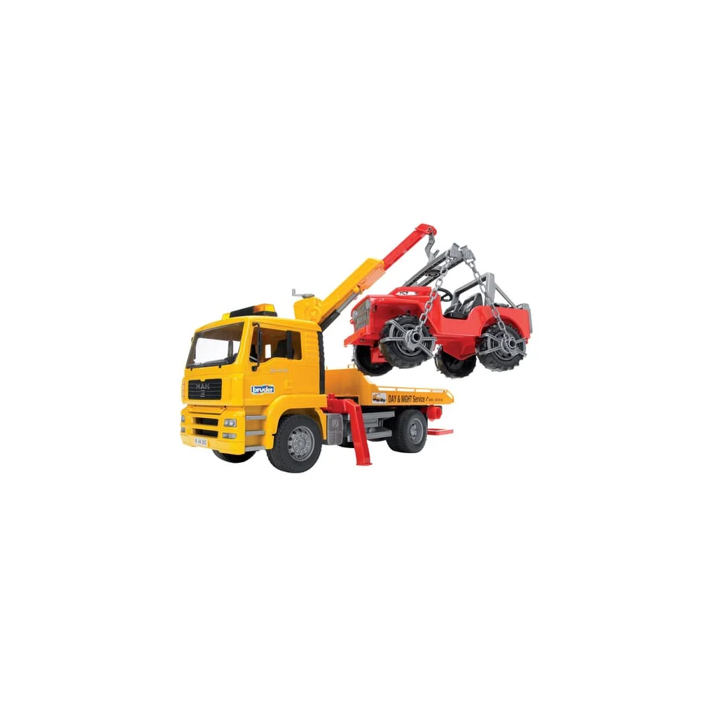 Camionetă cu platformă de remorcare MAN TGA și mașină de teren Jeep U02750