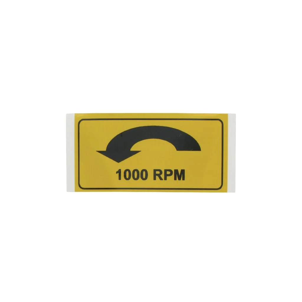 Autocolant avertisment priză de putere (PTO) 1.000: 1.000 RPM stânga 75x38mm WB000023