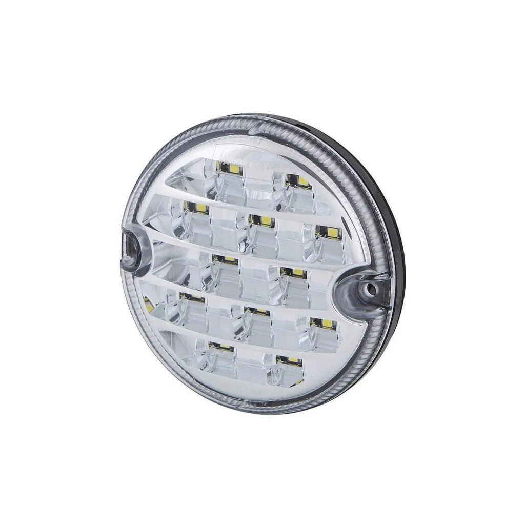 Lumină de mers înapoi LED, rotundă, 10/30V, transparentă, fixare cu șurub, diametru 95mm, 17 LED-uri, Hella 2ZR357028041